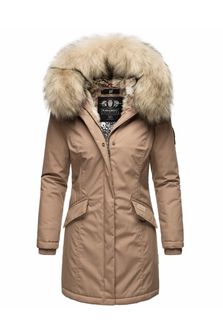 Navahoo Cristal, giacca invernale da donna con cappuccio e pelliccia, grigio tortora
