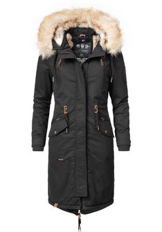 Navahoo KIN-JOO giacca invernale da donna con cappuccio e pelliccia, nero
