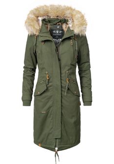 Navahoo KIN-JOO giacca invernale da donna con cappuccio e pelliccia, oliva