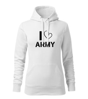 DRAGOWA felpa con cappuccio da donna i love army, bianco 320g/m2