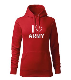 DRAGOWA felpa con cappuccio da donna i love army, rossa 320g/m2