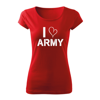 DRAGOWA maglietta corta da donna i love army, rossa 150g/m2