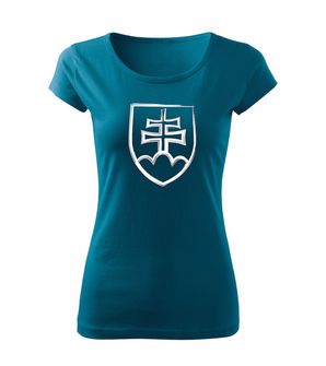 DRAGOWA t-shirt da donna emblema slovacco, blu petrolio 150g/m2