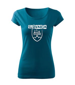 DRAGOWA t-shirt donna Emblema slovacco con scritta, blu petrolio 150g/m2