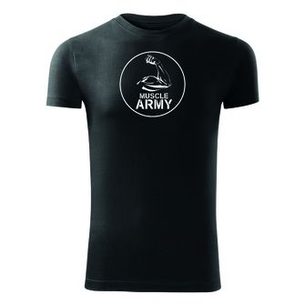 DRAGOWA maglietta fitness muscle army biceps, nera 180g/m2