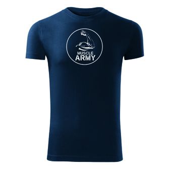 DRAGOWA maglietta fitness muscle army biceps, blu 180g/m2