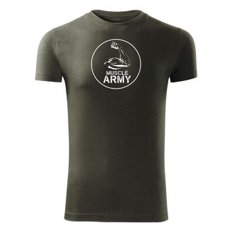 DRAGOWA maglietta fitness muscle army bicipiti, oliva 180g/m2