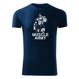 DRAGOWA maglietta fitness muscle army man, blu 180g/m2
