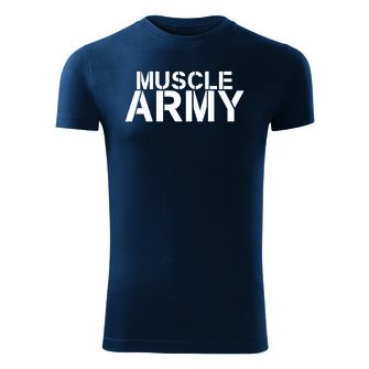 DRAGOWA maglietta fitness muscle army, blu 180g/m2