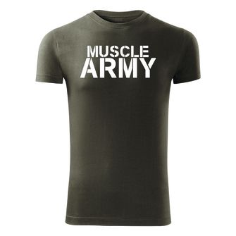 DRAGOWA maglietta fitness muscle army, oliva 180g/m2