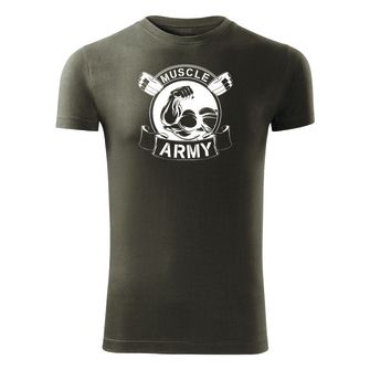 DRAGOWA maglietta fitness muscle army original, oliva 180g/m2