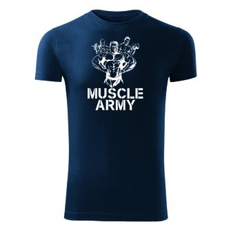 DRAGOWA maglietta fitness muscle army team, blu 180g/m2