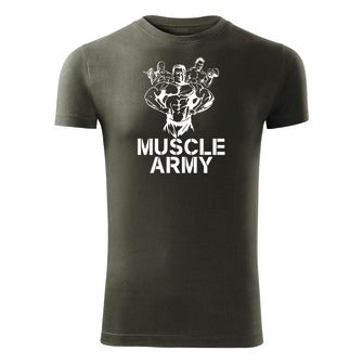 DRAGOWA maglietta fitness muscle army team, oliva 180g/m2
