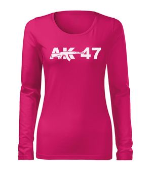 DRAGOWA Slim T-shirt donna a maniche lunghe AK-47, rosa 160g/m2