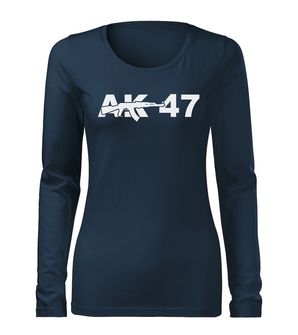 DRAGOWA Slim T-shirt donna a maniche lunghe AK-47, blu scuro 160g/m2