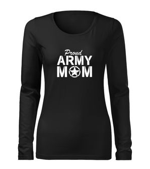 DRAGOWA Slim t-shirt donna manica lunga army mom, nero 160g/m2