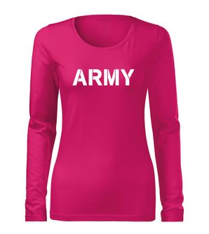 DRAGOWA Slim maglietta da donna a maniche lunghe army, rosa 160g/m2