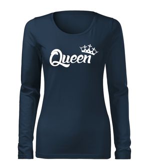 DRAGOWA Slim t-shirt donna manica lunga queen, blu scuro 160g/m2