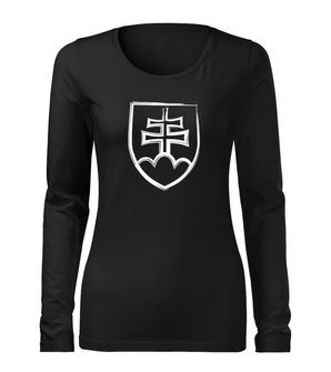 DRAGOWA Slim, T-shirt da donna a maniche lunghe con emblema slovacco, nero 160g/m2
