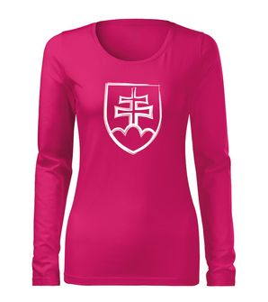 DRAGOWA Slim T-shirt da donna a maniche lunghe con emblema slovacco, rosa 160g/m2