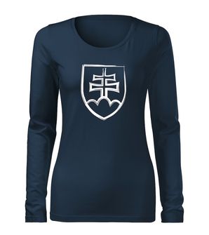 DRAGOWA Slim T-shirt da donna a maniche lunghe con emblema slovacco, blu scuro 160g/m2