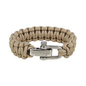 Pentagon braccialetto paracord, khaki, fibbia in metallo